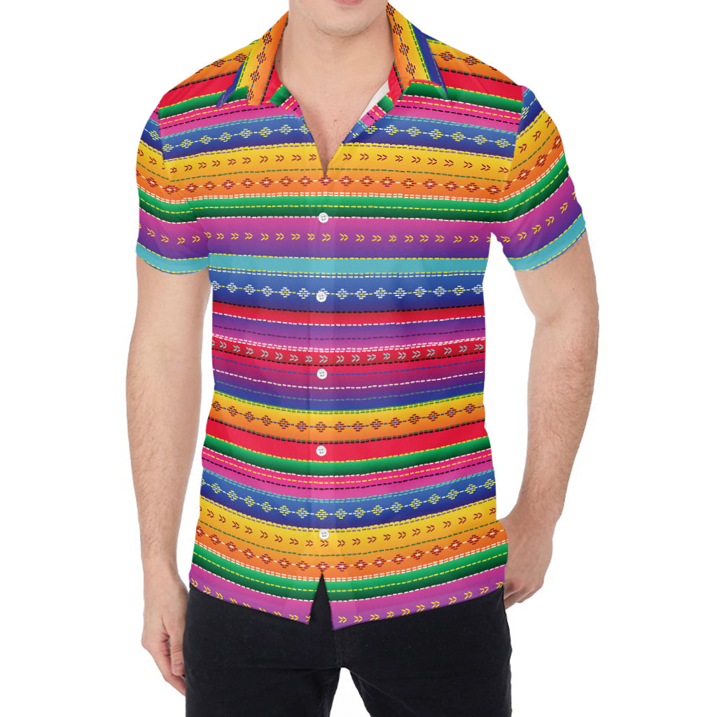Colorful Mexican Serape Pattern Print Men's Shirt