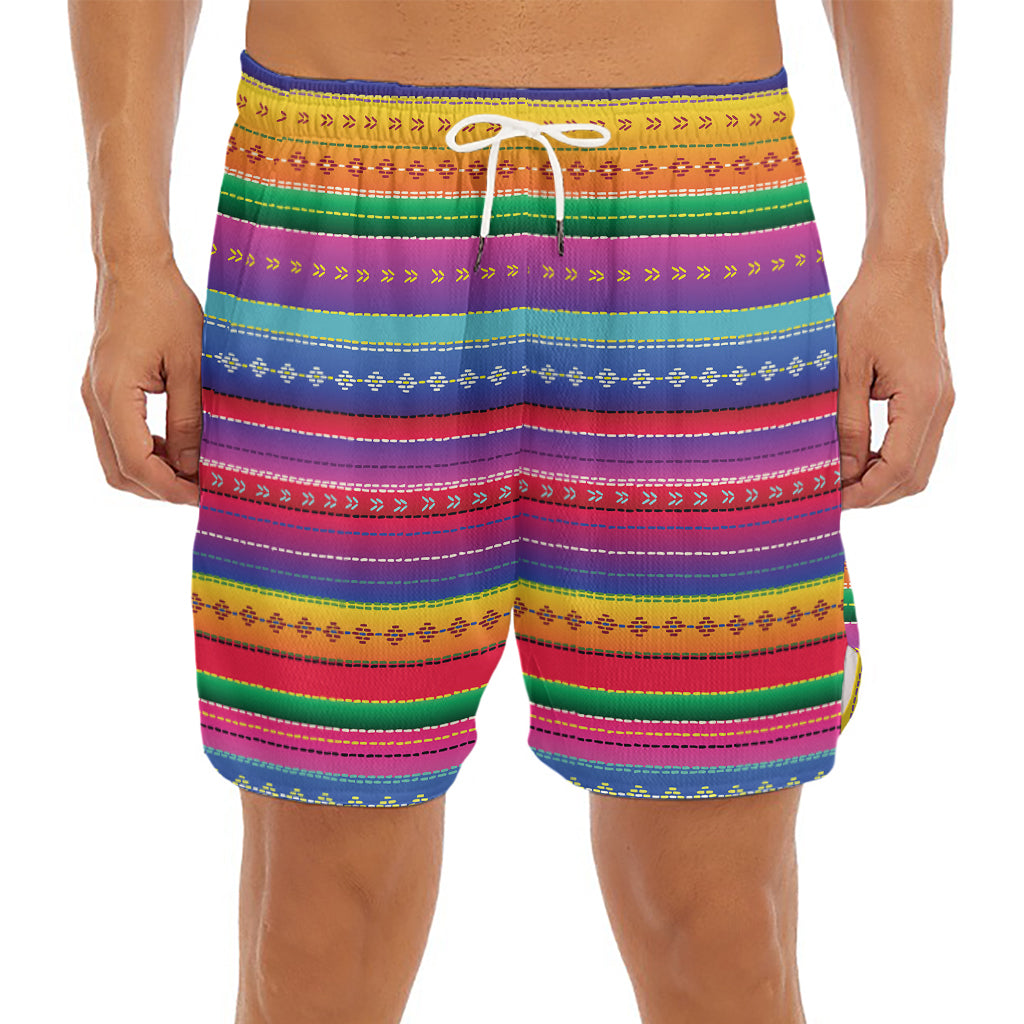 Colorful Mexican Serape Pattern Print Men's Split Running Shorts