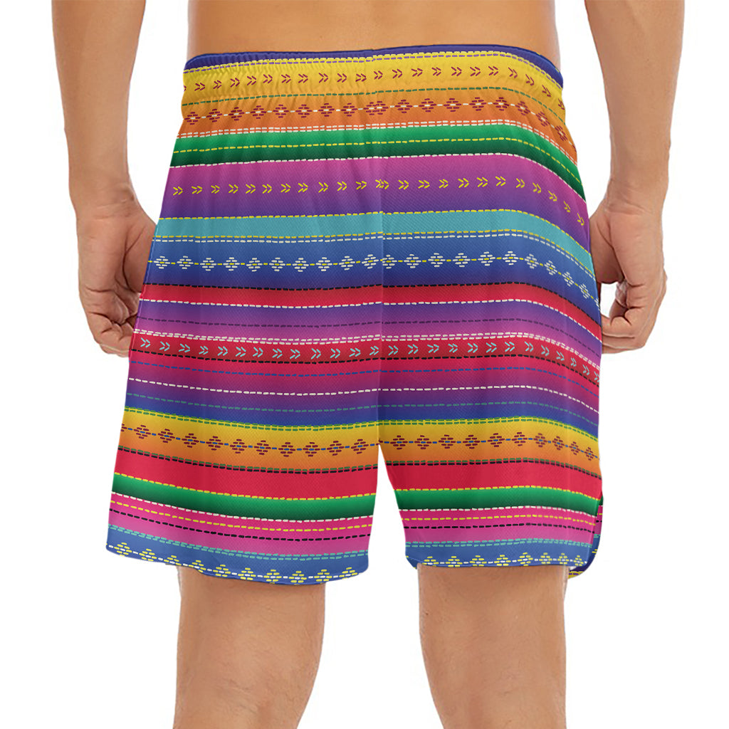Colorful Mexican Serape Pattern Print Men's Split Running Shorts