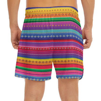 Colorful Mexican Serape Pattern Print Men's Split Running Shorts