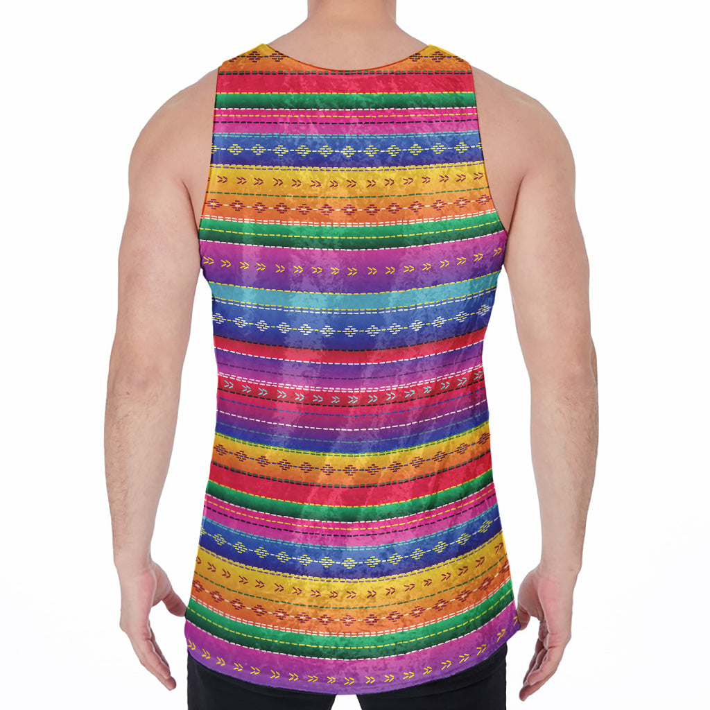 Colorful Mexican Serape Pattern Print Men's Velvet Tank Top