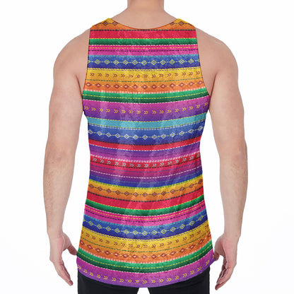 Colorful Mexican Serape Pattern Print Men's Velvet Tank Top
