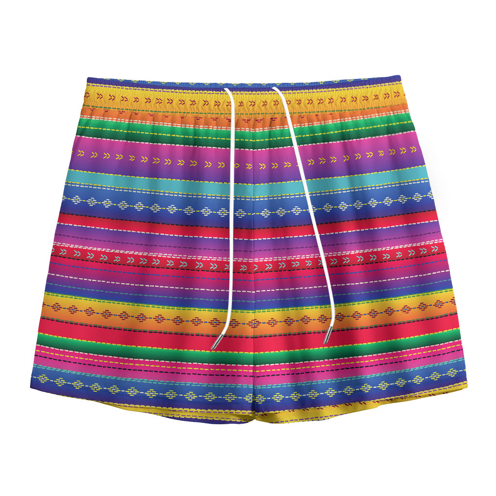 Colorful Mexican Serape Pattern Print Mesh Shorts