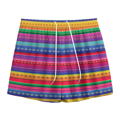 Colorful Mexican Serape Pattern Print Mesh Shorts