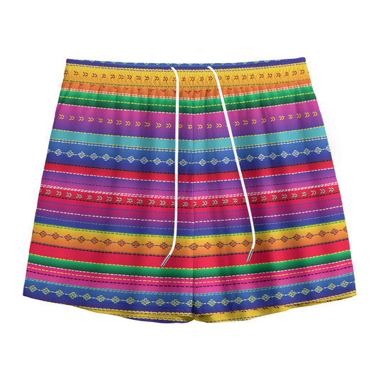 Colorful Mexican Serape Pattern Print Mesh Shorts