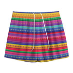Colorful Mexican Serape Pattern Print Mesh Shorts