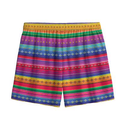 Colorful Mexican Serape Pattern Print Mesh Shorts