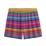 Colorful Mexican Serape Pattern Print Mesh Shorts