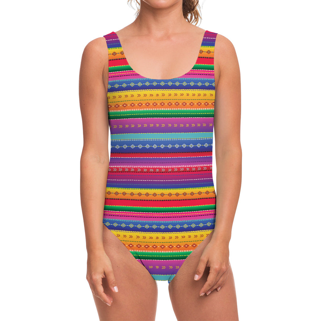 Colorful Mexican Serape Pattern Print One Piece Swimsuit
