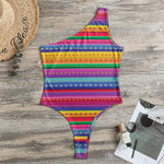 Colorful Mexican Serape Pattern Print One Shoulder Bodysuit