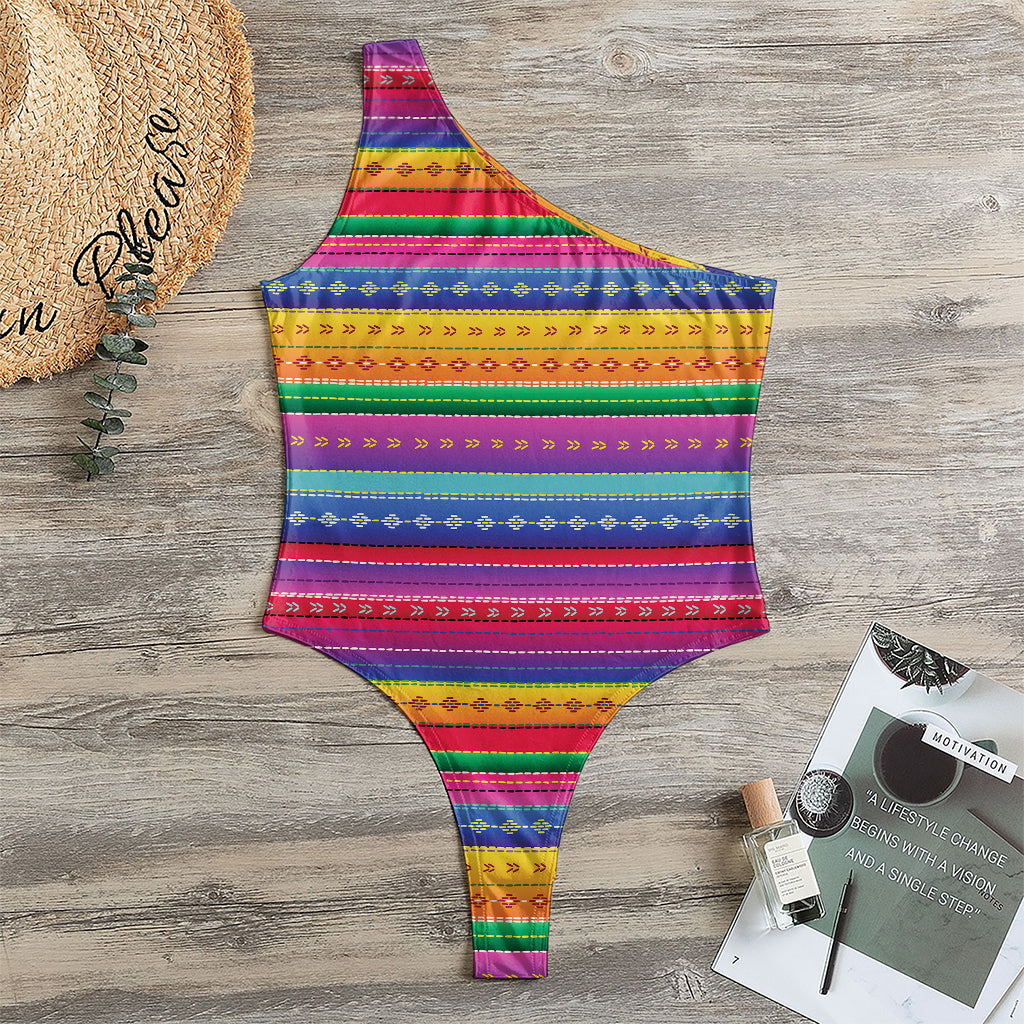 Colorful Mexican Serape Pattern Print One Shoulder Bodysuit
