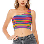 Colorful Mexican Serape Pattern Print One Shoulder Crop Top