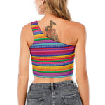 Colorful Mexican Serape Pattern Print One Shoulder Crop Top