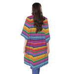 Colorful Mexican Serape Pattern Print Open Front Beach Cover Up