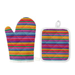 Colorful Mexican Serape Pattern Print Oven Mitt And Pot Holder Set