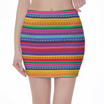 Colorful Mexican Serape Pattern Print Pencil Mini Skirt
