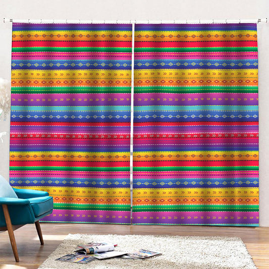 Colorful Mexican Serape Pattern Print Pencil Pleat Curtains