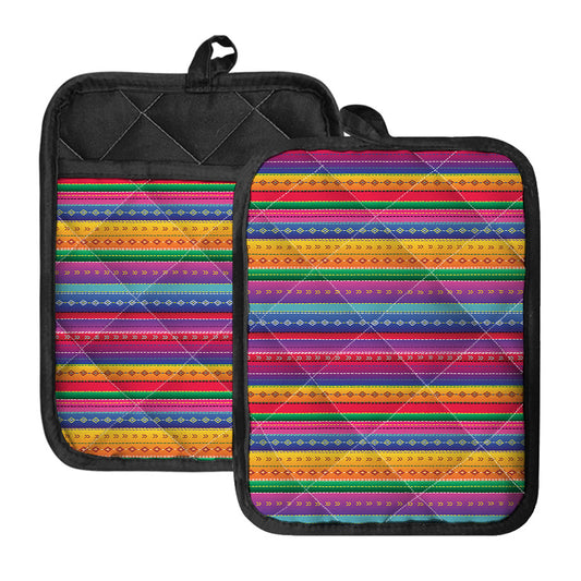 Colorful Mexican Serape Pattern Print Pot Holders With Pocket