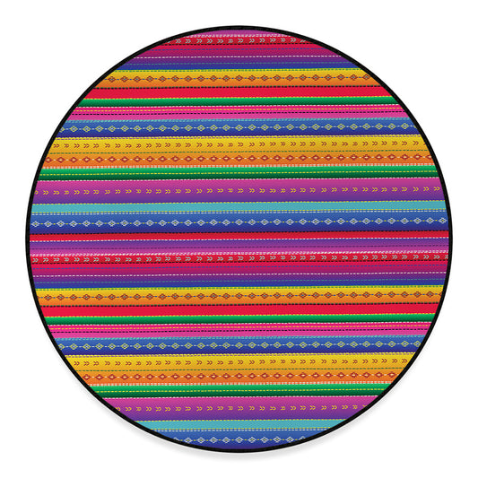 Colorful Mexican Serape Pattern Print Round Floor Mat