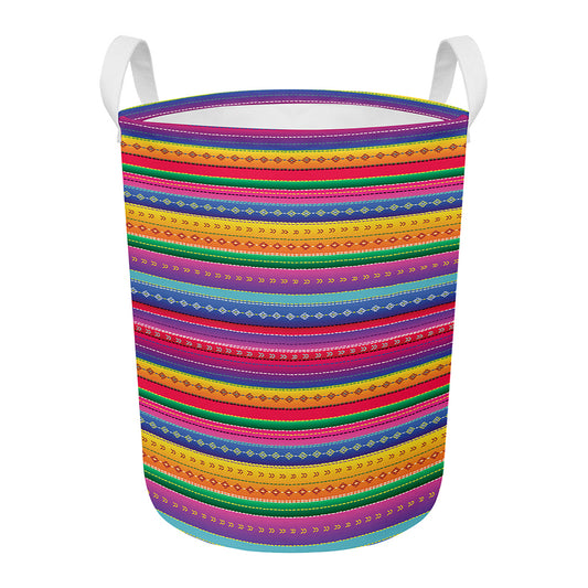 Colorful Mexican Serape Pattern Print Round Laundry Basket