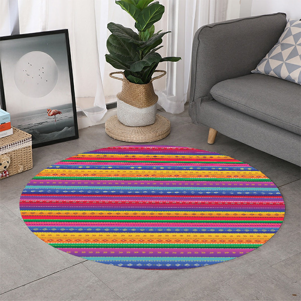 Colorful Mexican Serape Pattern Print Round Rug