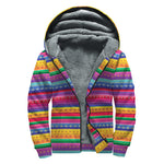 Colorful Mexican Serape Pattern Print Sherpa Lined Zip Up Hoodie