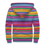 Colorful Mexican Serape Pattern Print Sherpa Lined Zip Up Hoodie