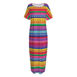 Colorful Mexican Serape Pattern Print Short Sleeve Long Nightdress