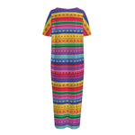 Colorful Mexican Serape Pattern Print Short Sleeve Long Nightdress
