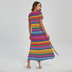 Colorful Mexican Serape Pattern Print Short Sleeve Maxi Dress