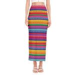 Colorful Mexican Serape Pattern Print Side Slit Maxi Skirt