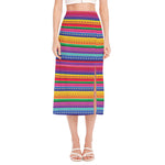 Colorful Mexican Serape Pattern Print Side Slit Midi Skirt