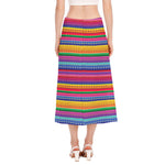 Colorful Mexican Serape Pattern Print Side Slit Midi Skirt