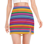 Colorful Mexican Serape Pattern Print Side Slit Mini Skirt