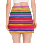 Colorful Mexican Serape Pattern Print Side Slit Mini Skirt