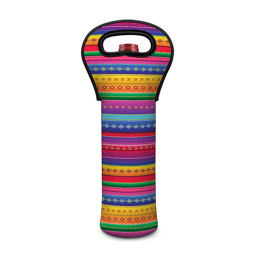 Colorful Mexican Serape Pattern Print Single Neoprene Wine Tote