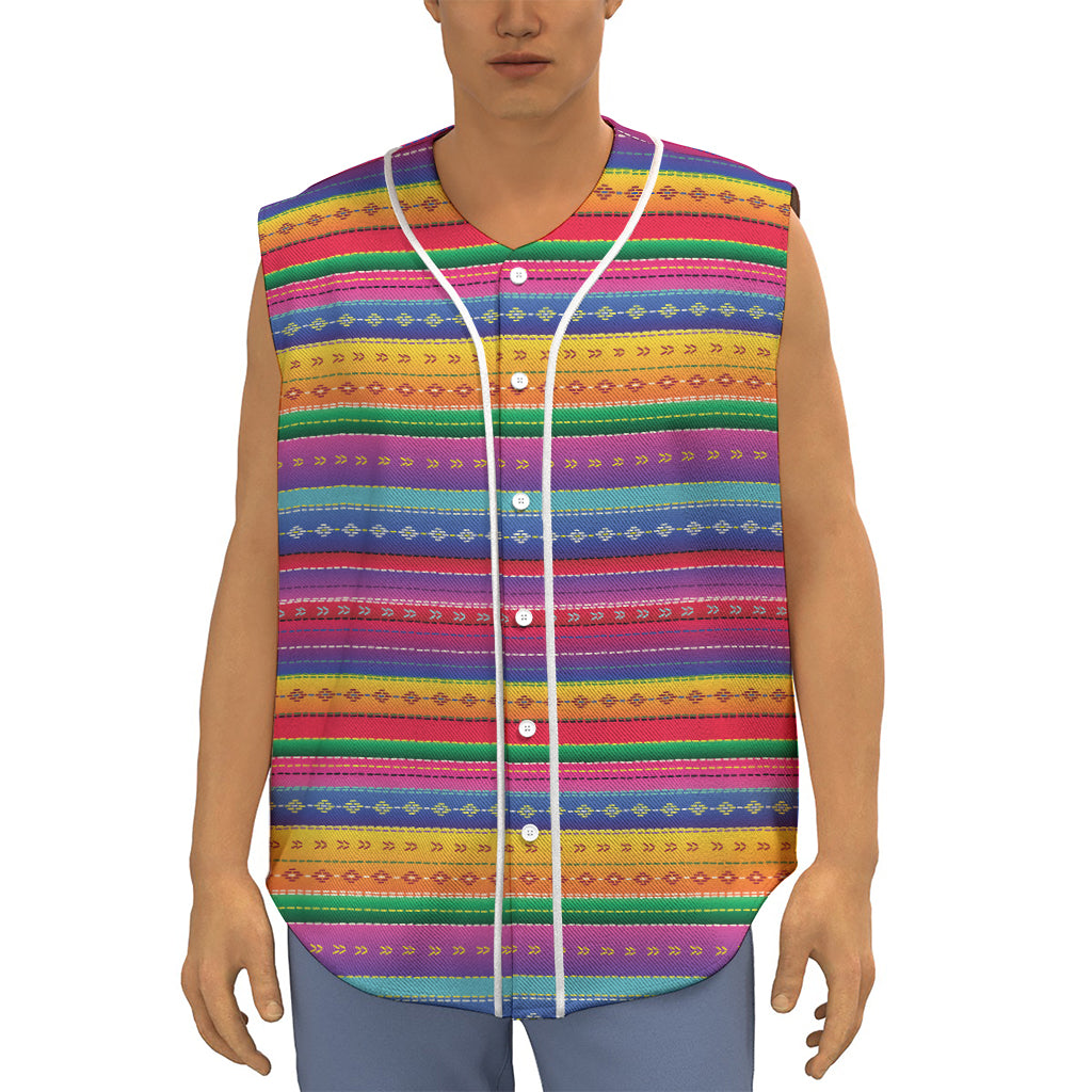 Colorful Mexican Serape Pattern Print Sleeveless Baseball Jersey