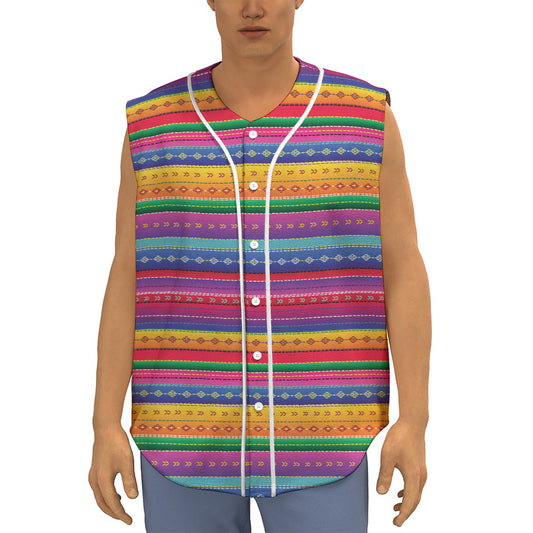 Colorful Mexican Serape Pattern Print Sleeveless Baseball Jersey