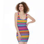 Colorful Mexican Serape Pattern Print Sleeveless Bodycon Dress