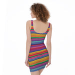 Colorful Mexican Serape Pattern Print Sleeveless Bodycon Dress