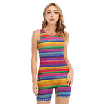 Colorful Mexican Serape Pattern Print Sleeveless One Piece Swimsuit