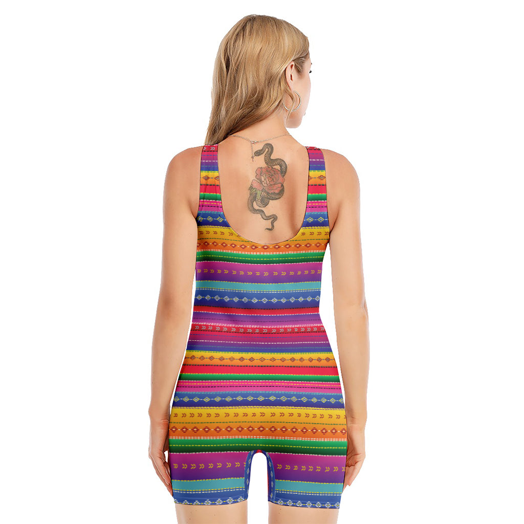 Colorful Mexican Serape Pattern Print Sleeveless One Piece Swimsuit