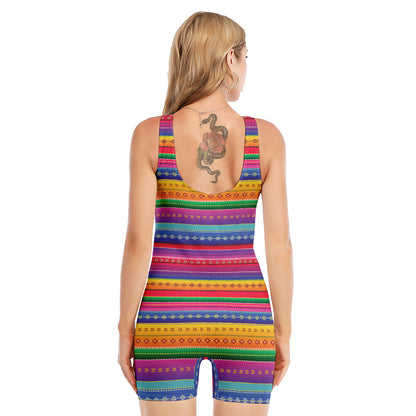 Colorful Mexican Serape Pattern Print Sleeveless One Piece Swimsuit