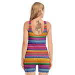 Colorful Mexican Serape Pattern Print Sleeveless One Piece Swimsuit