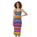 Colorful Mexican Serape Pattern Print Slim Fit Midi Cami Dress