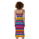 Colorful Mexican Serape Pattern Print Slim Fit Midi Cami Dress
