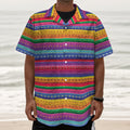 Colorful Mexican Serape Pattern Print Textured Short Sleeve Shirt