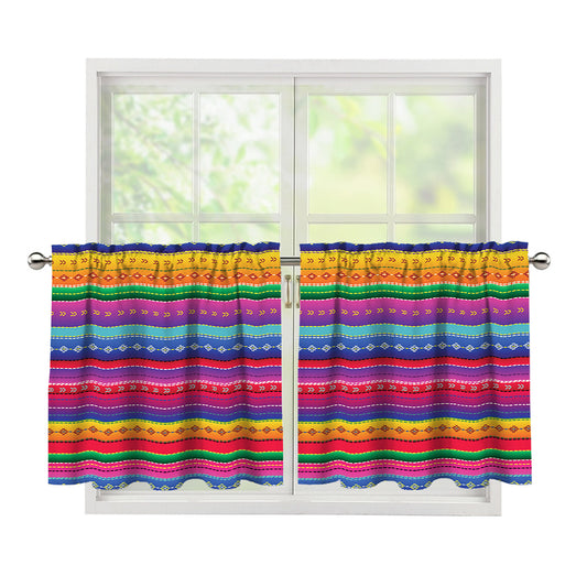 Colorful Mexican Serape Pattern Print Tier Curtains