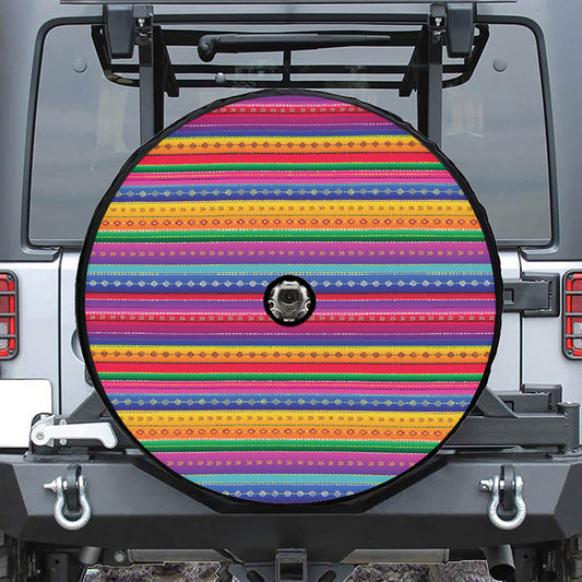 Colorful Mexican Serape Pattern Print Tire Cover With Camera Hole