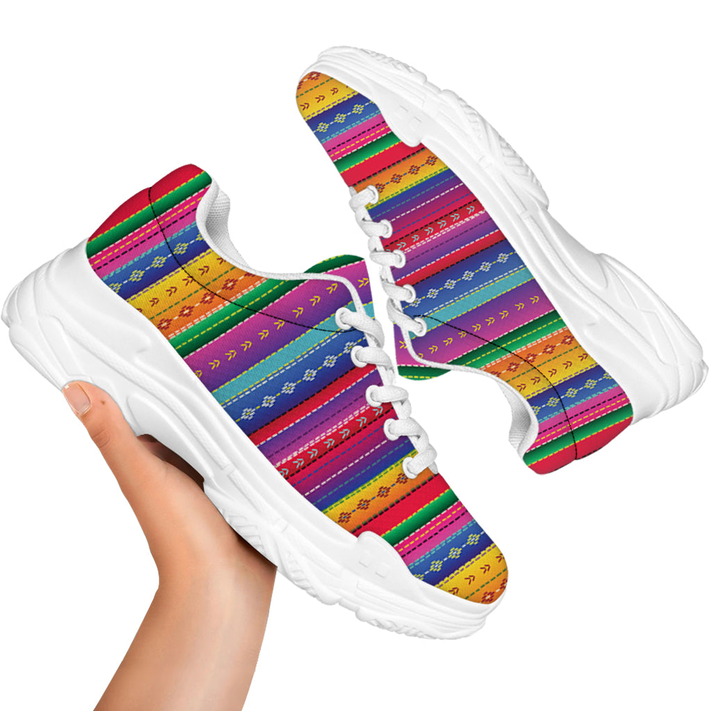 Colorful Mexican Serape Pattern Print White Chunky Shoes